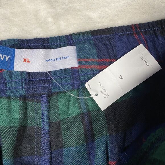 Old Navy 2 Piece Flannel Plaid Pajama Set Green Red Blue Pockets Men's Sz XL - Picture 4 of 11